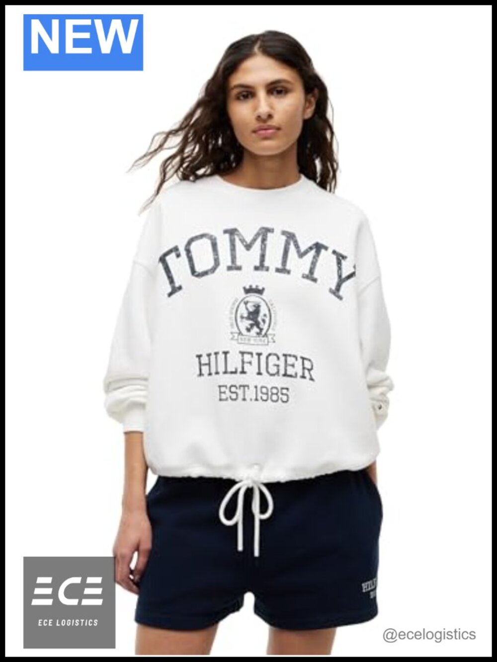Medium Weight Crew Neck Sweatshirt Pullover with Adjustable Ties